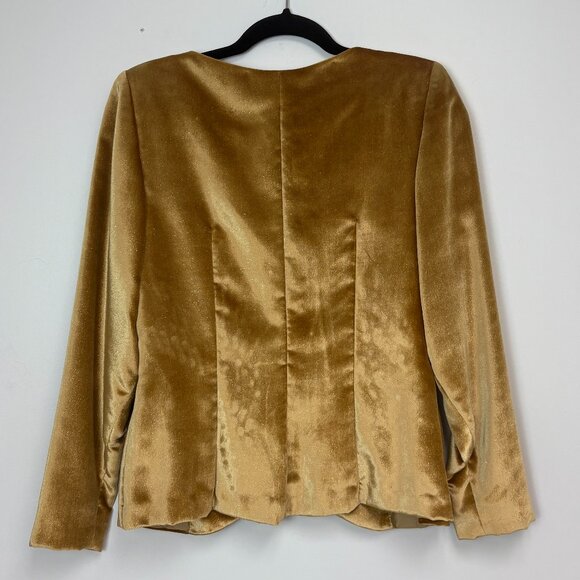 Women’s Gold 2-Piece Velvet Jacket and Skirt Set W/Brooch-Like Embellishments - Picture 2 of 10